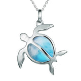 The picture shows a 925 sterling silver larimar sea turtle pendant.