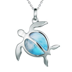 The picture shows a 925 sterling silver larimar sea turtle pendant.