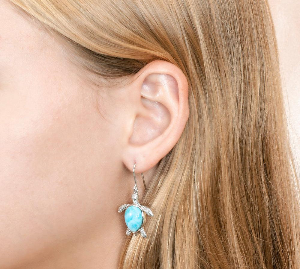 Larimar Lanikai Honu Earrings Earrings Island by Koa Nani 