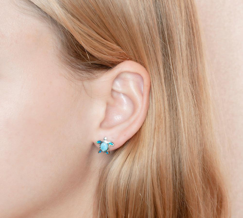 Larimar Lihue Honu Earrings with Opalite Earrings Island by Koa Nani 