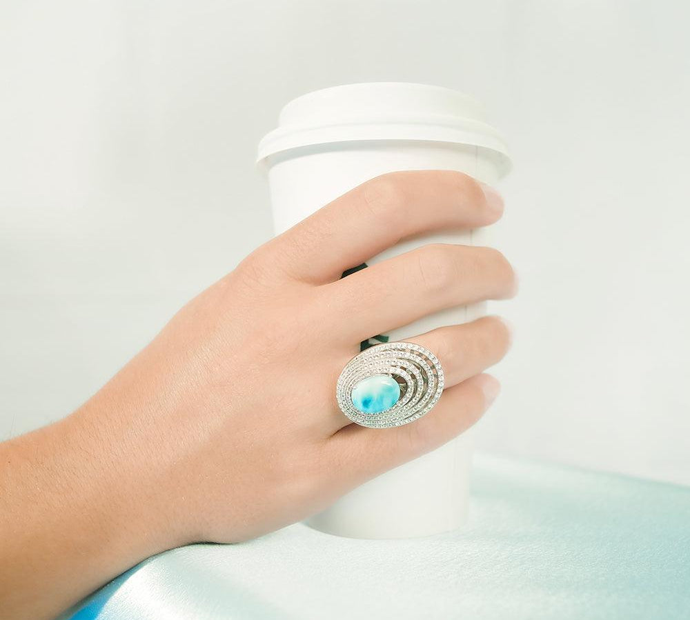 Larimar Lili'u Cocktail Ring Ring Island by Koa Nani 