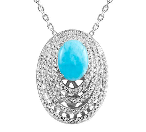 The picture shows a 925 sterling silver larimar and topaz pendant.