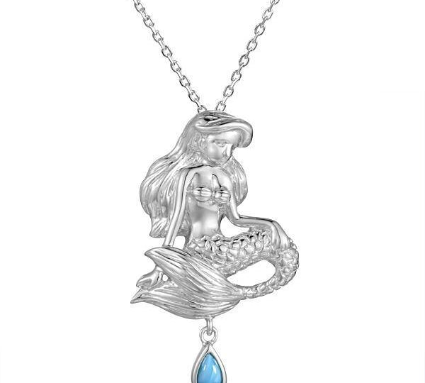 The picture shows a 925 sterling silver larimar little mermaid pendant.