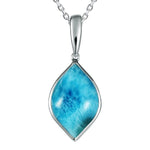 The picture shows a 925 sterling silver larimar loa mandorla pendant.