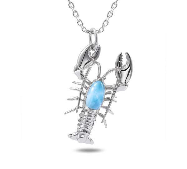 The picture shows a 925 sterling silver larimar lobster pendant.