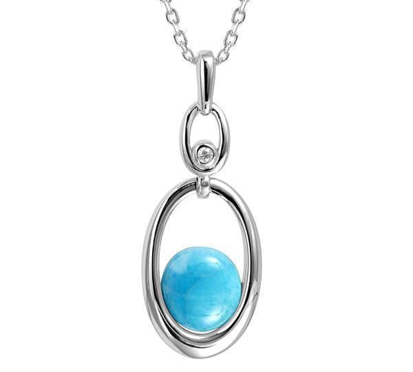 The picture shows a 925 sterling silver larimar lunar eclipse pendant.