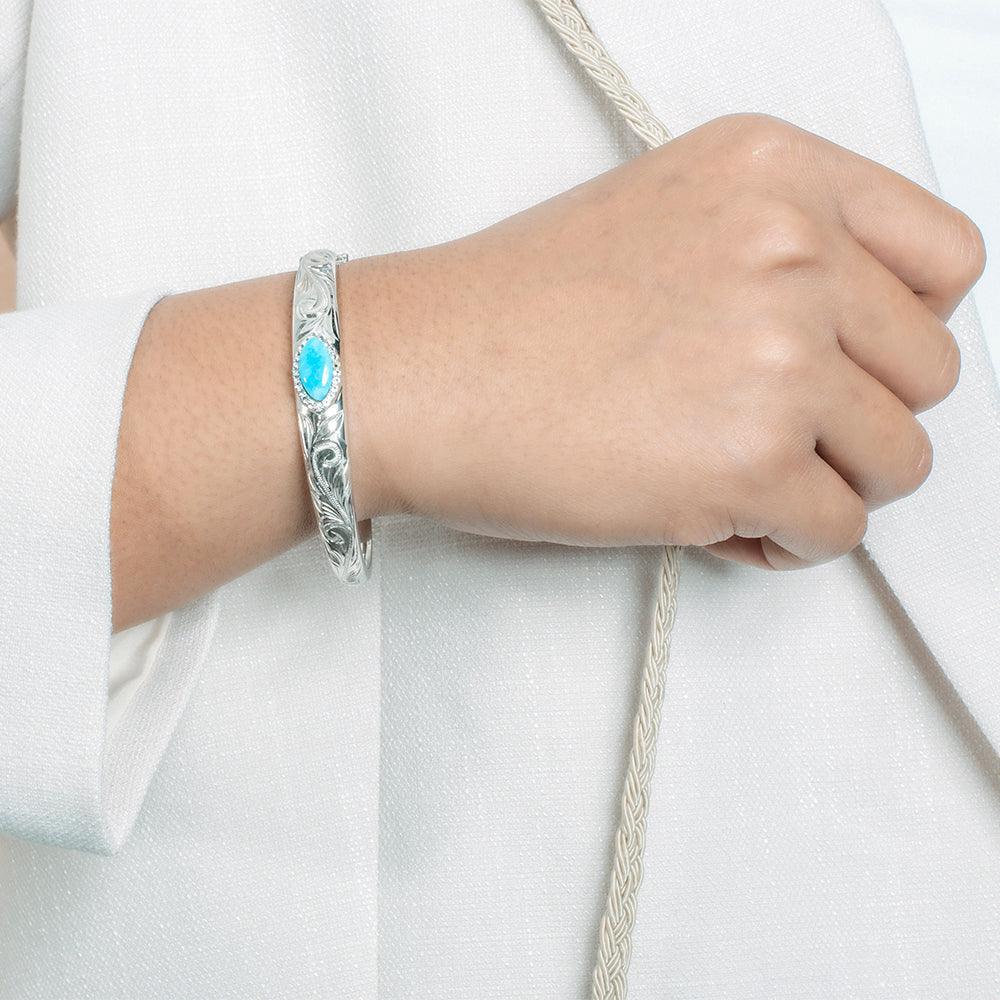 Larimar Mandorla Engraved Scroll Bangle Bangle Island by Koa Nani 