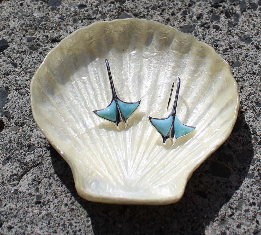 Larimar Manta Ray Hooked Tail Earrings Earrings Island by Koa Nani 