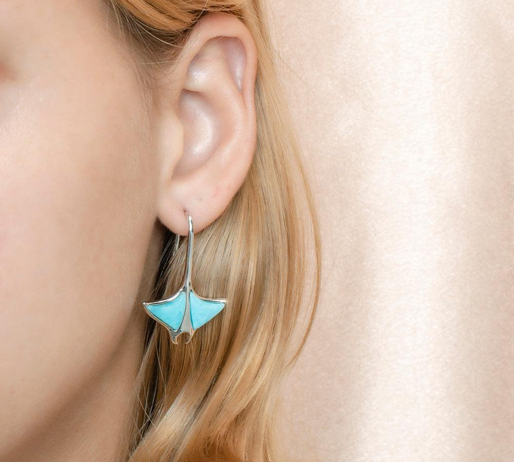 Larimar Manta Ray Hooked Tail Earrings Earrings Island by Koa Nani 