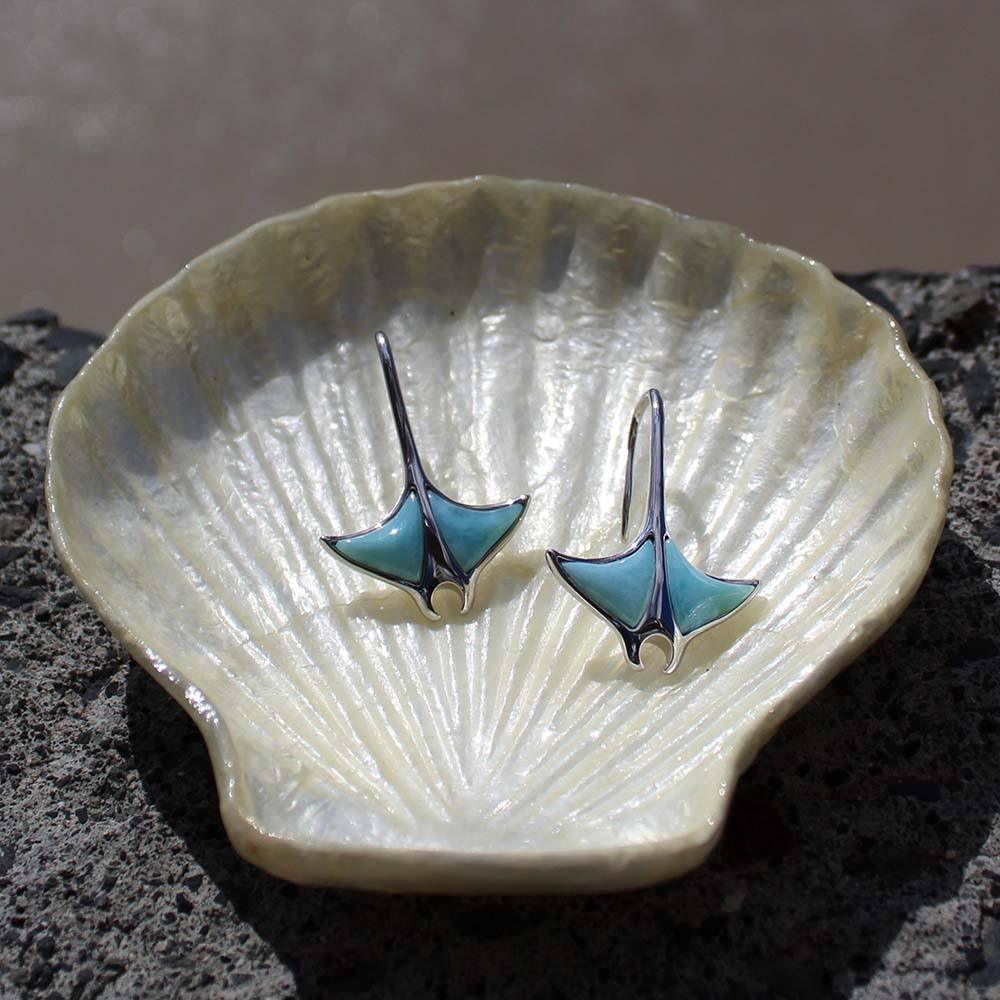 Larimar Manta Ray Hooked Tail Earrings Earrings Island by Koa Nani 