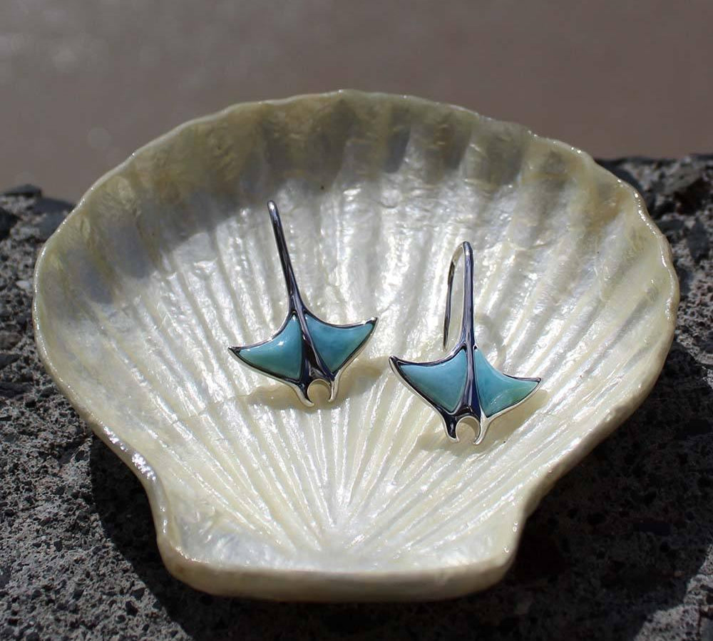 Larimar Manta Ray Hooked Tail Earrings Earrings Island by Koa Nani 