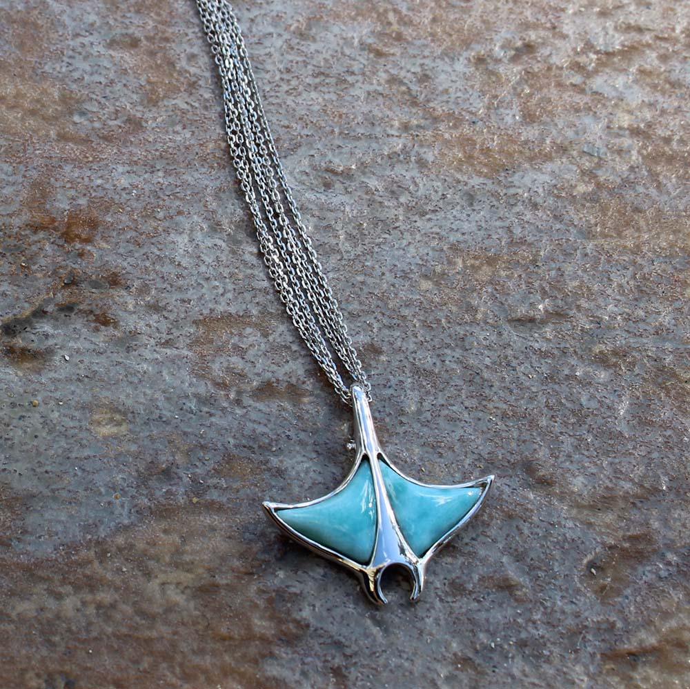 Larimar Manta Ray Hooked Tail Pendant Pendant Island by Koa Nani 