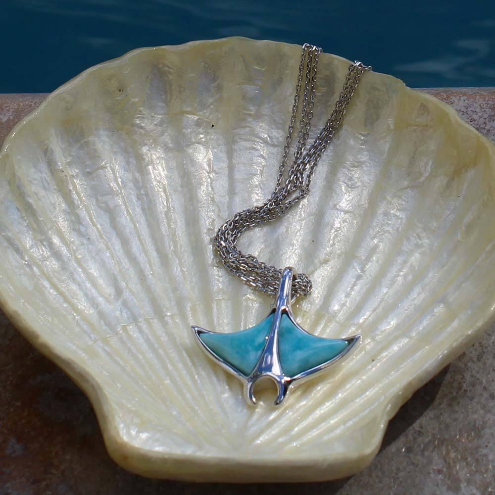 Larimar Manta Ray Hooked Tail Pendant Pendant Island by Koa Nani 