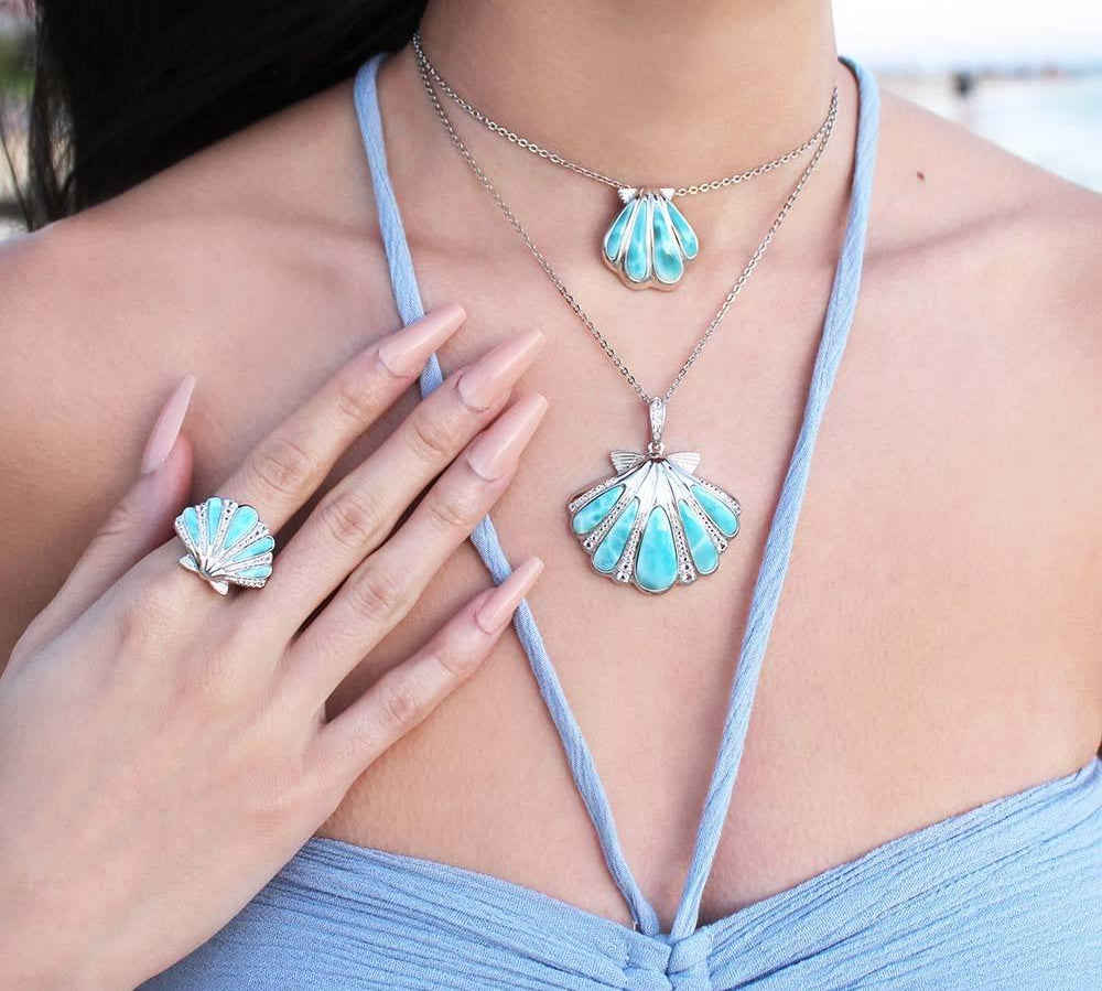 Larimar Mermaid’s Oyster Shell Pendant Pendant Island by Koa Nani 