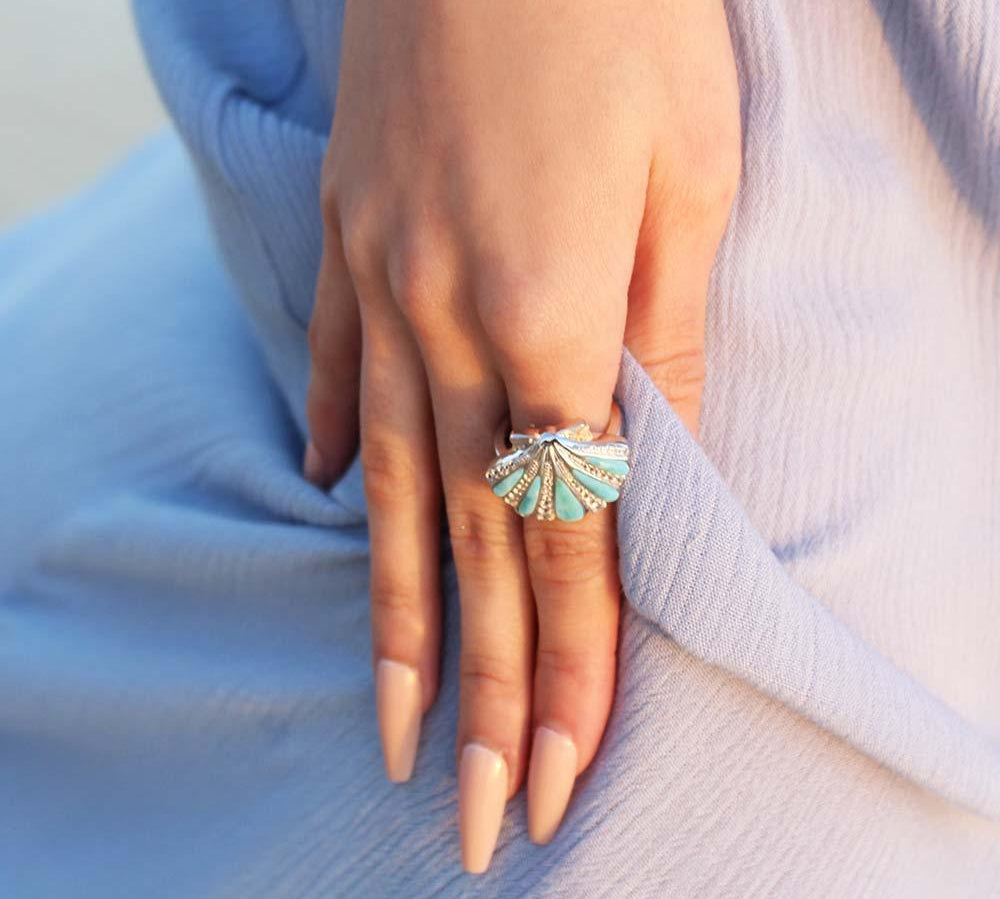 Larimar Mermaid’s Oyster Shell Ring Ring Island by Koa Nani 