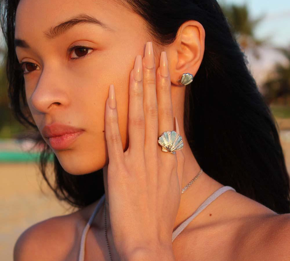 Larimar Mermaid’s Oyster Shell Ring Ring Island by Koa Nani 