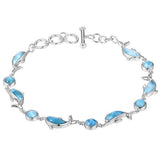 The picture shows a 925 sterling silver larimar dolphin bracelet.