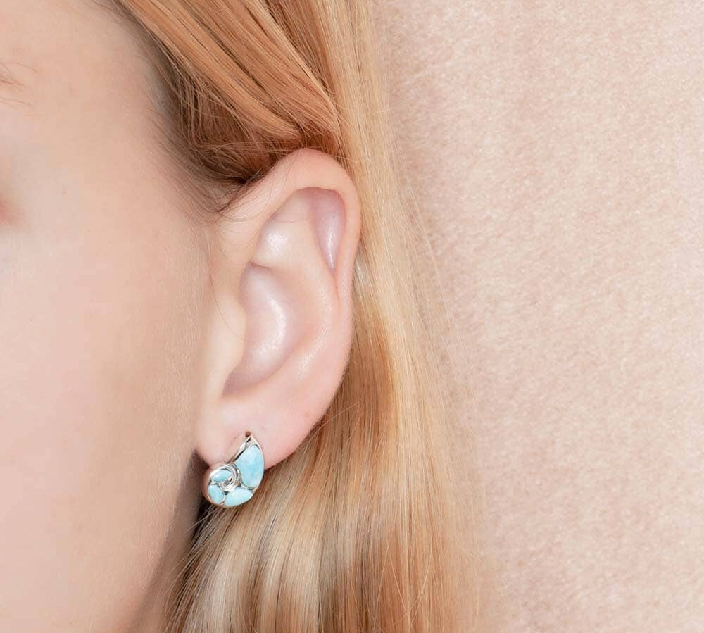 Larimar Nautilus Shell Earrings Earrings Island by Koa Nani 