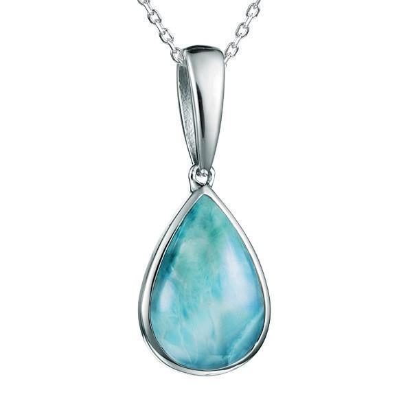 The picture shows a 925 sterling silver larimar teardrop pendant.