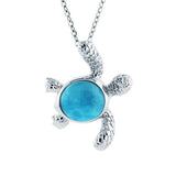 The picture shows a 925 sterling silver larimar sea turtle pendant.