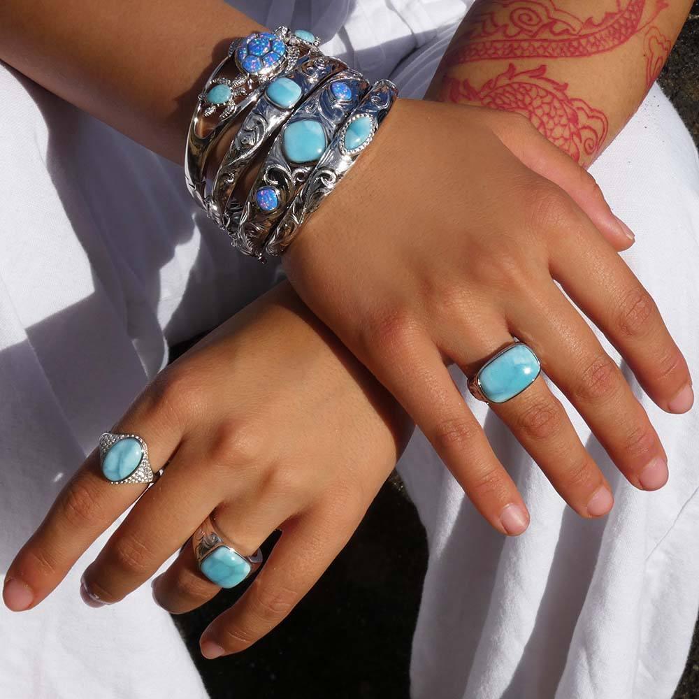 Larimar & Opalite Engraved Scroll Bangle Bangle Island by Koa Nani 