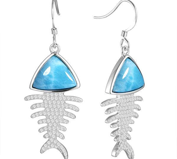 Larimar Pavé Fish Bone Earrings Earrings Island by Koa Nani 