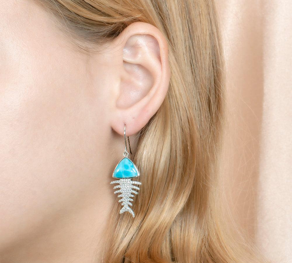 Larimar Pavé Fish Bone Earrings Earrings Island by Koa Nani 