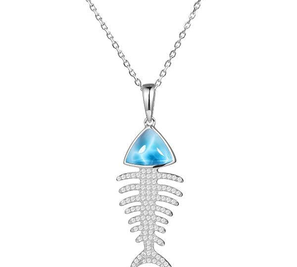 Larimar Pavé Fish Bone Pendant Pendant Island by Koa Nani 