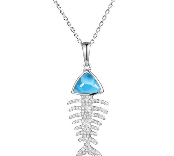 Larimar Pavé Fish Bone Pendant Pendant Island by Koa Nani 