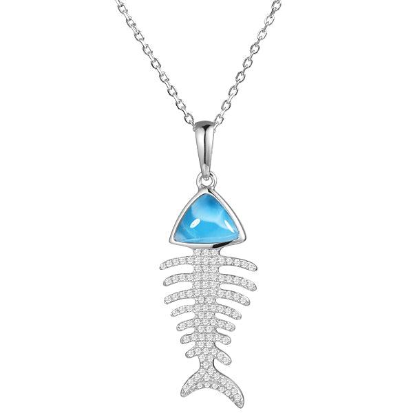 Larimar Pavé Fish Bone Pendant Pendant Island by Koa Nani 