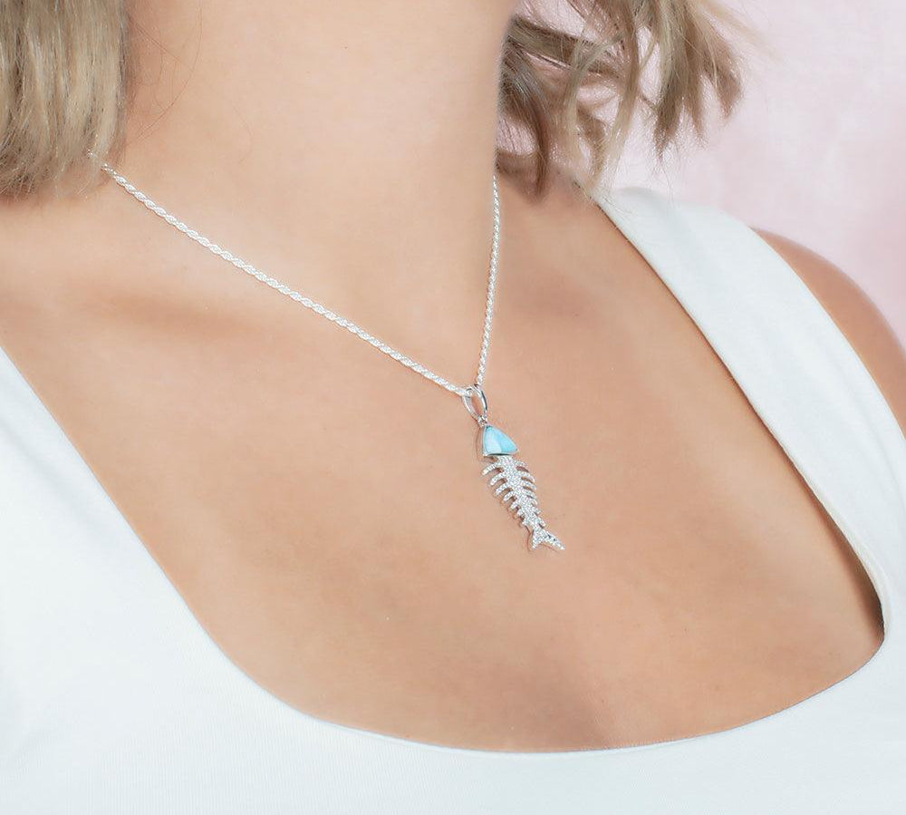 Larimar Pavé Fish Bone Pendant Pendant Island by Koa Nani 