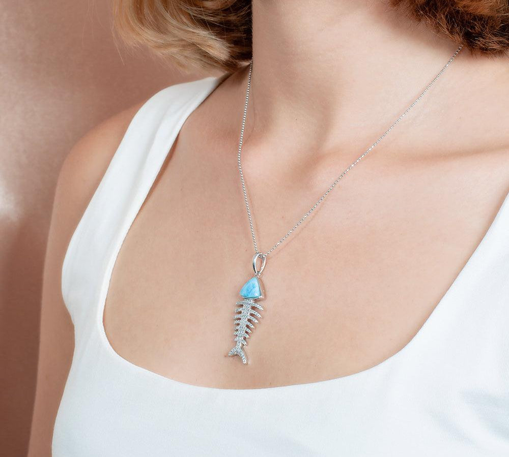Larimar Pavé Fish Bone Pendant Pendant Island by Koa Nani 