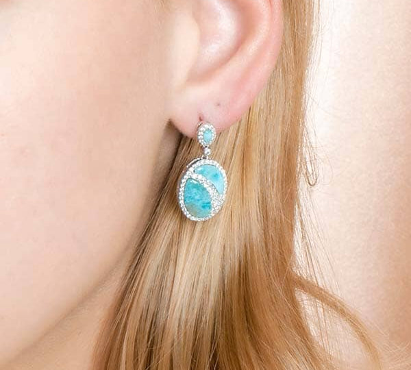 Larimar Pavé Waterfall Oval Earrings Earrings Island by Koa Nani 