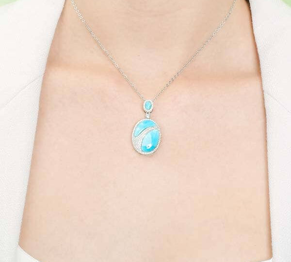 Larimar Pavé Waterfall Oval Pendant Pendant Island by Koa Nani 