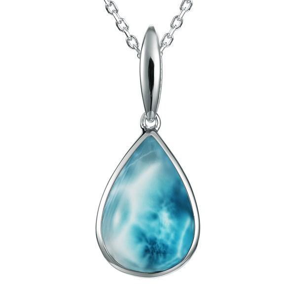 The picture shows a 925 sterling silver larimar teardrop pendant.