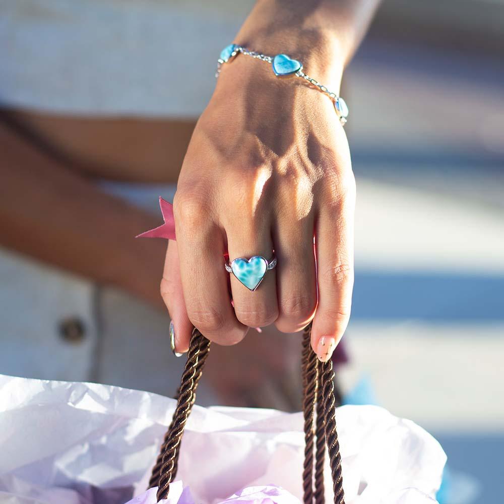 Larimar Pu'uwai Heart Azul Ring Ring Island by Koa Nani 
