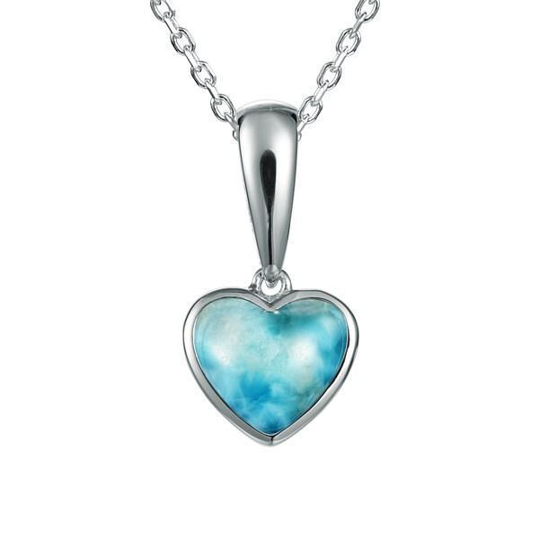The picture shows a 925 sterling silver larimar heart pendant.