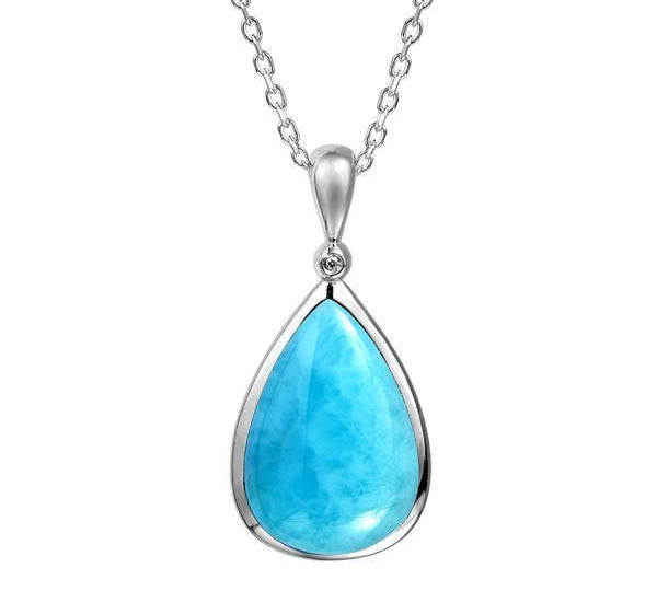 The picture shows a 925 sterling silver larimar reuleaux teardrop pendant cubic zirconia.