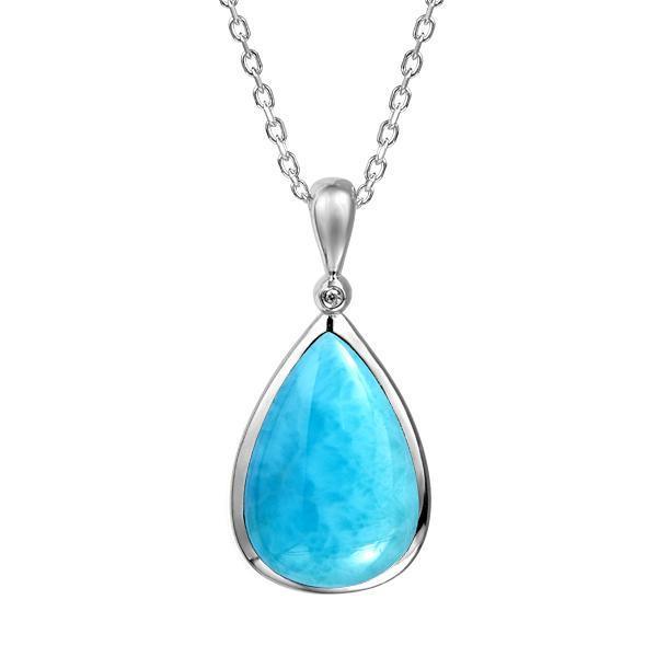 The picture shows a 925 sterling silver larimar reuleaux teardrop pendant cubic zirconia.