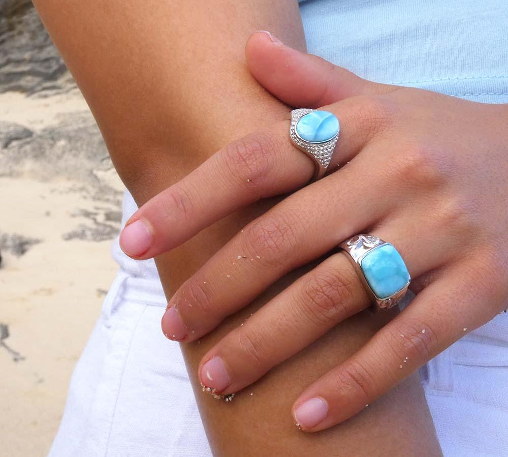 Larimar Sea Salt Ring with Engravings Ring Island by Koa Nani 