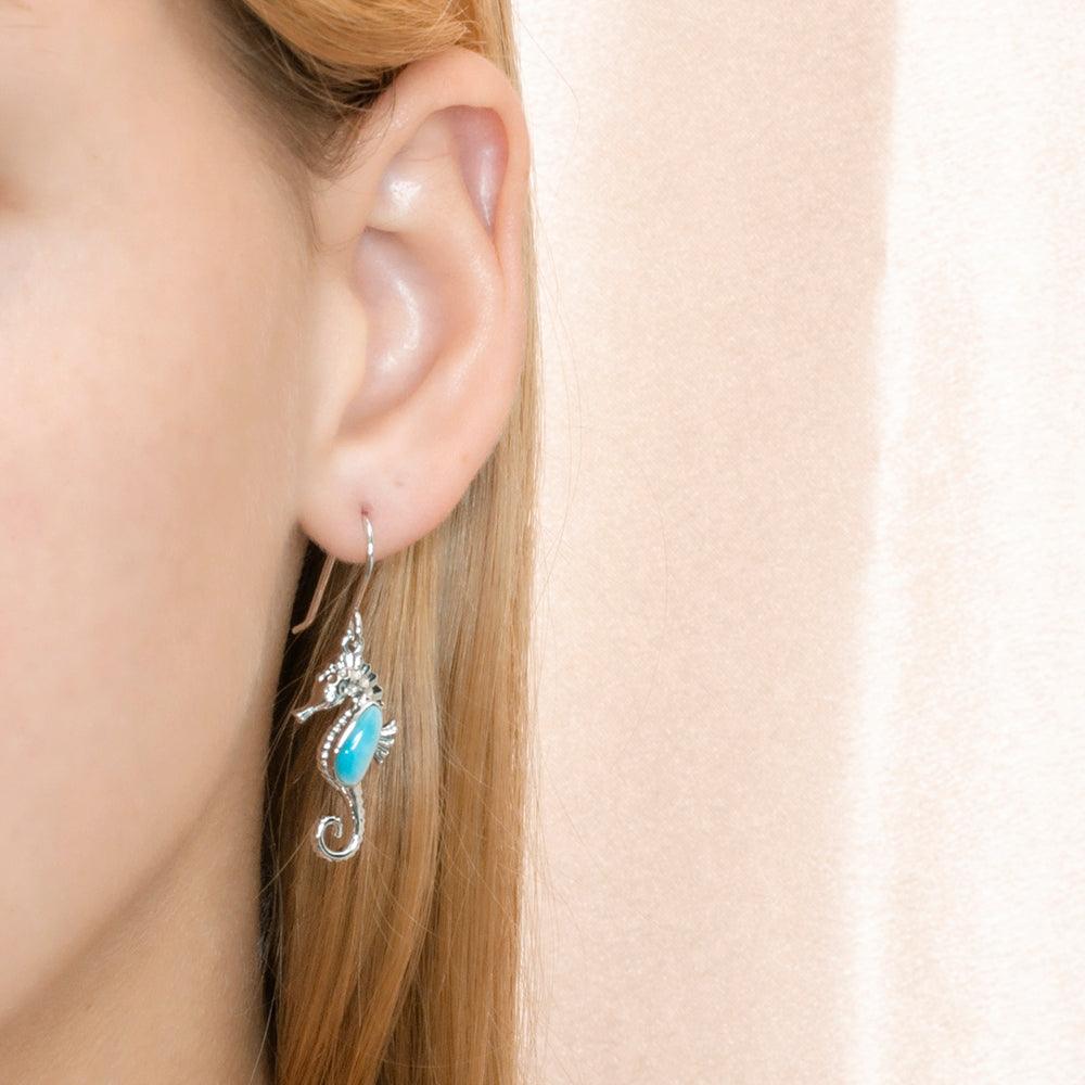 Larimar Seahorse Hook Earrings Earrings Island by Koa Nani 