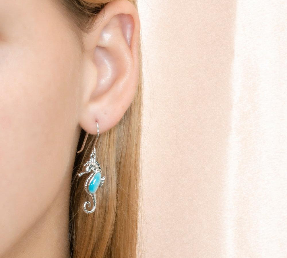 Larimar Seahorse Hook Earrings Earrings Island by Koa Nani 