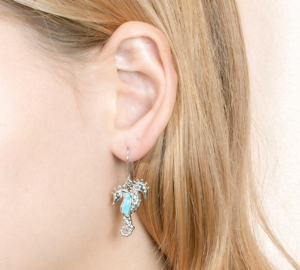 Larimar Seahorse Lovers Hook Earrings Earrings Island by Koa Nani 