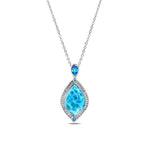 The picture shows a 925 sterling silver larimar stars slign mandorla pendant.