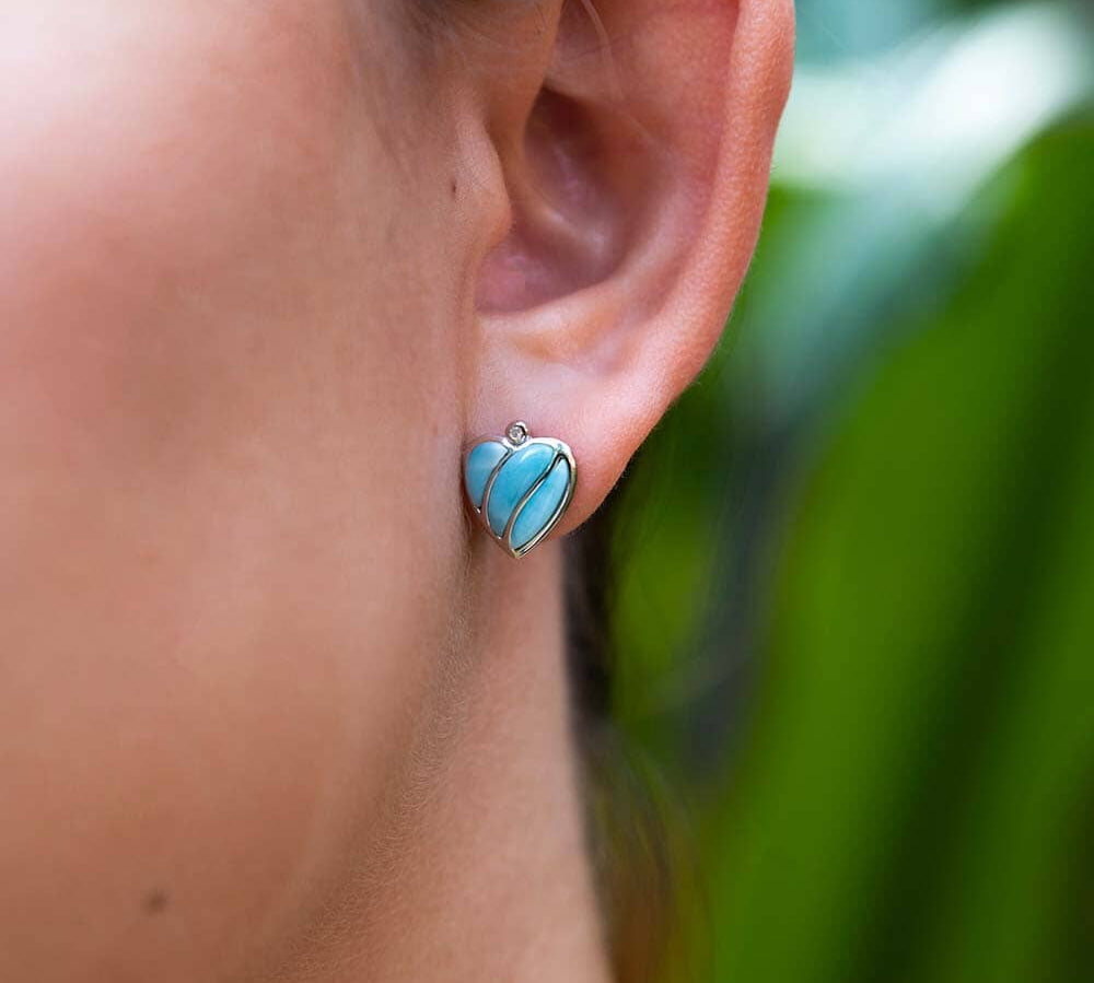 Larimar Striped Heart Stud Earrings Earrings Island by Koa Nani 