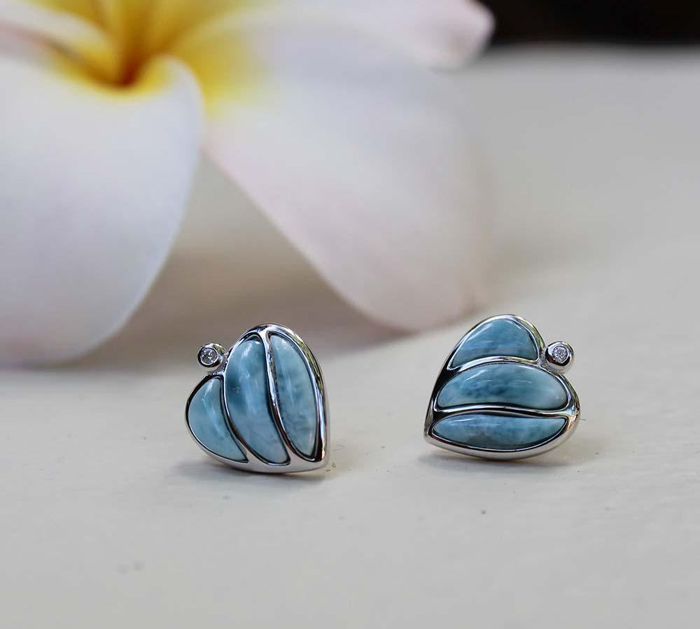 Larimar Striped Heart Stud Earrings Earrings Island by Koa Nani 
