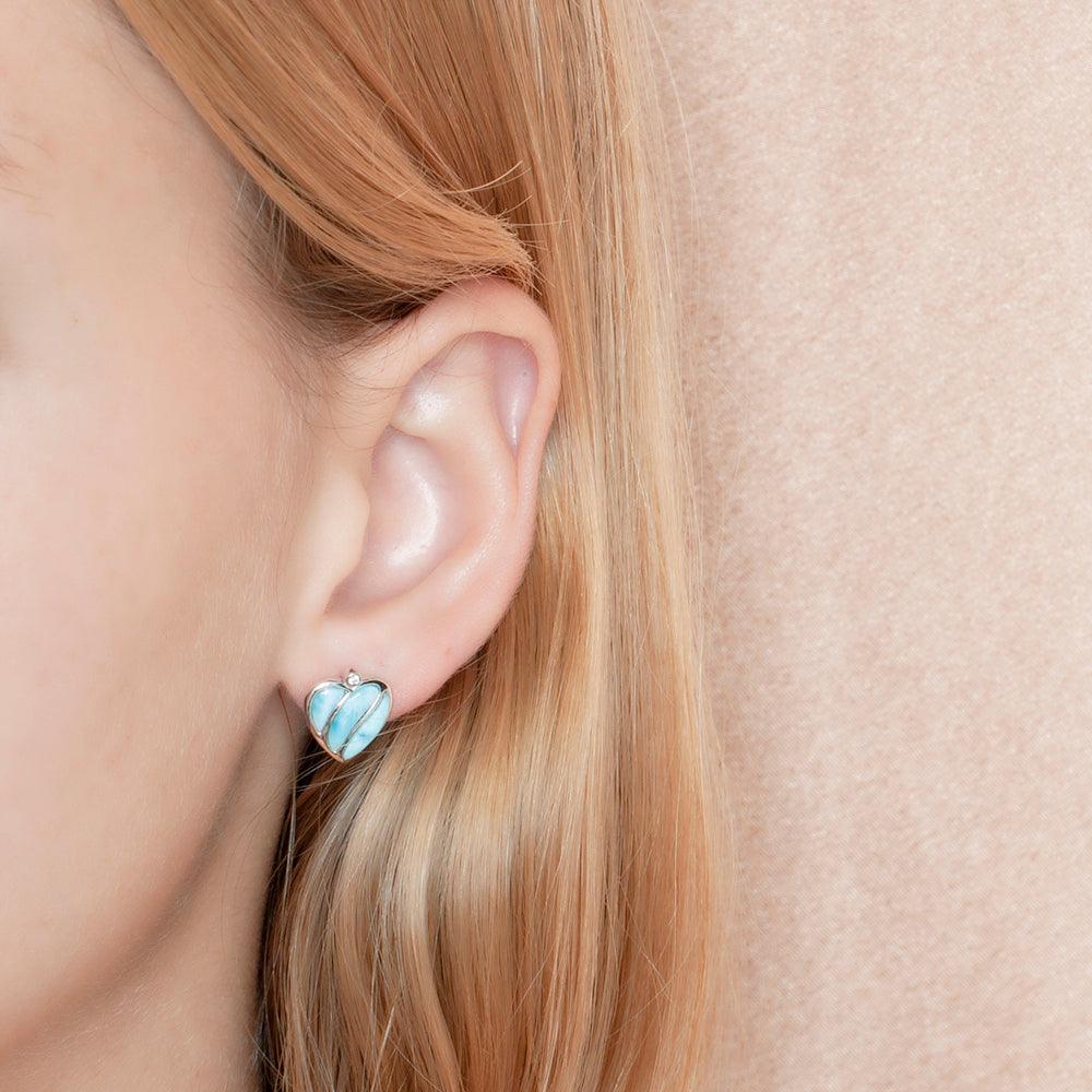 Larimar Striped Heart Stud Earrings Earrings Island by Koa Nani 