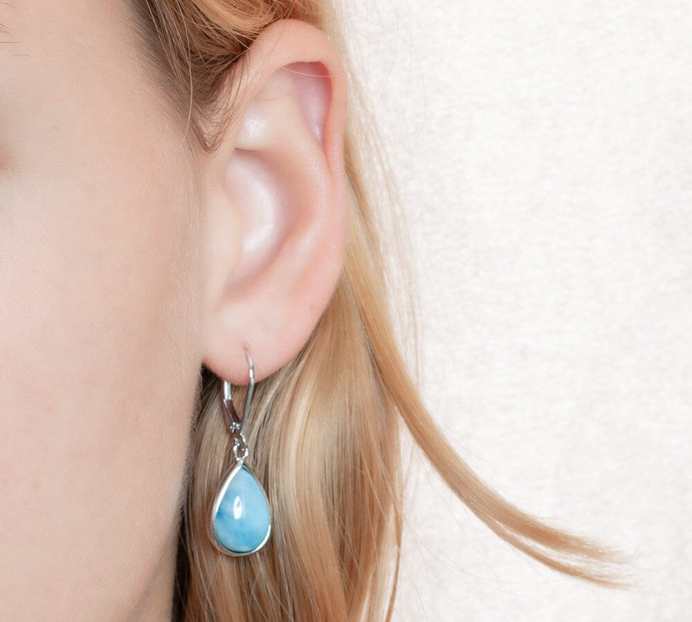 Larimar Teardrop Lever Back Earrings Earrings Island by Koa Nani 