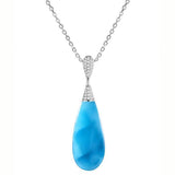 The picture shows a 925 sterling silver larimar teardrop pendant with topaz.