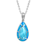The picture shows a 925 sterling silver larimar teardrop pendant.